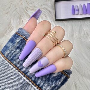 Purple Sweater Heart 💜 Custom Press On Nails | High Quality Nails | Handmade